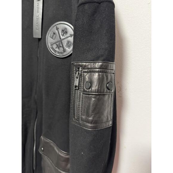 Daniel Won Jacket Mens Medium Black Wool Lamb Leather Varsity Bomber Full Zip - Picture 5 of 16